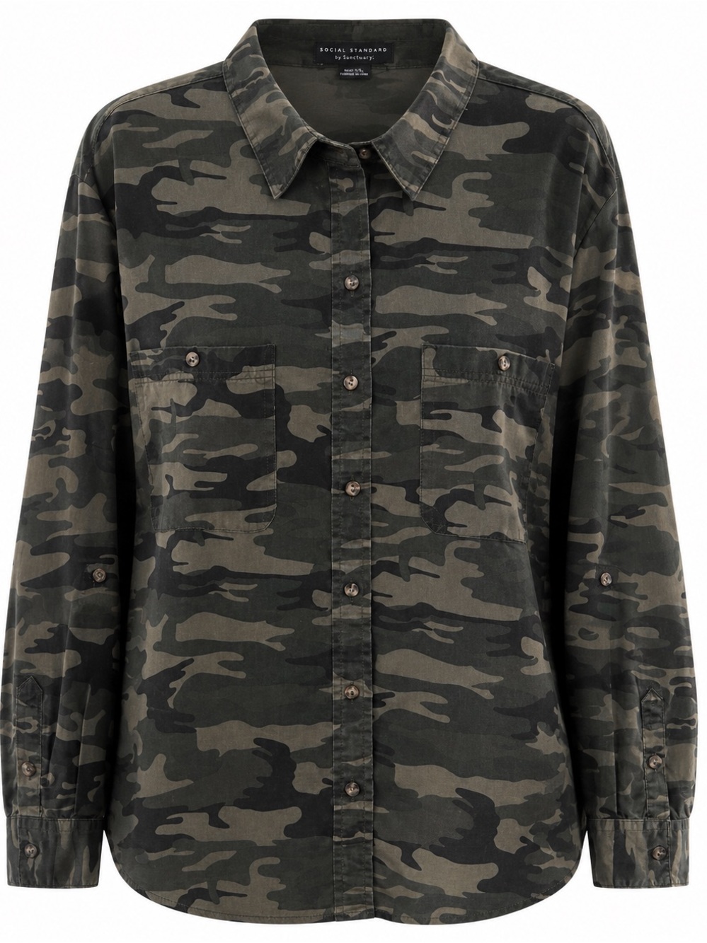 Camo Button-Down Shirt XXL By Social Standard 100% Tencel Long Sleeve Made In Ba